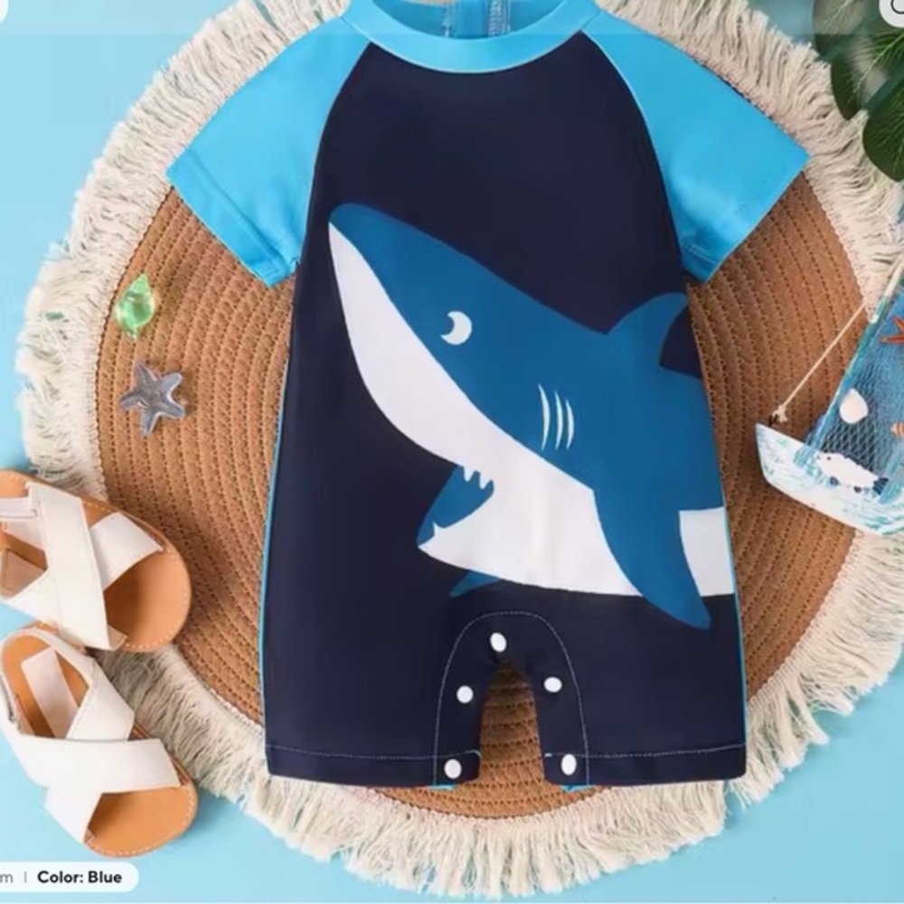 New Blue Shark Kids Swim Romper 6-9 months